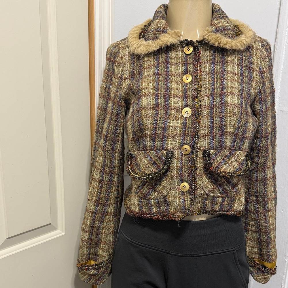 RENFREW COLLECTION Plaid Wool-Blend Jacket with Faux Fur Collar